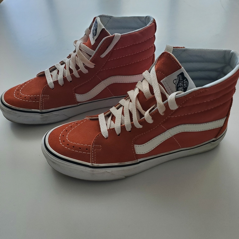 Vans Orange Suede hi_top, size 8, worn 2_3x